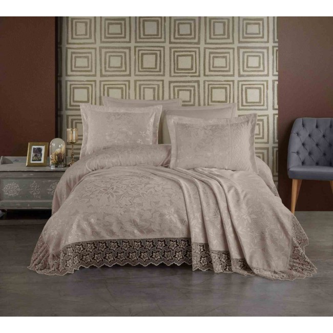 Покрывало EFOR Pique Bedspread LEYLA (240*260) с наволочками темно-кремовый TAS