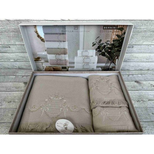 Набор полотенец Pupilla BERNINI хлопок (3 шт) (40*60,50*90,70*140) бежевый с вышивкой мод 2