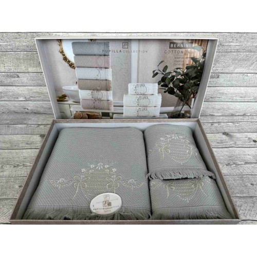Набор полотенец Pupilla BERNINI хлопок (3 шт) (40*60,50*90,70*140) серый с вышивкой мод 2