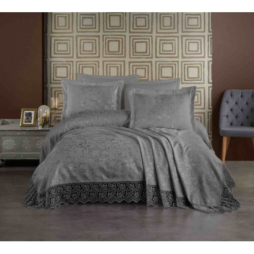 Покрывало EFOR Pique Bedspread LEYLA (240*260) с наволочками антрацит ANTRASIT
