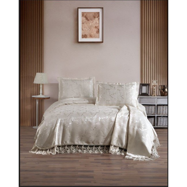 Покрывало EFOR Pique Bedspread AKAY (240*260) с наволочками кремовый KREM