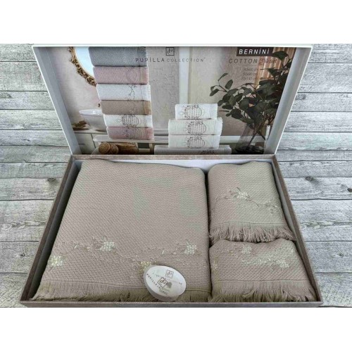 Набор полотенец Pupilla BERNINI хлопок (3 шт) (40*60,50*90,70*140) бежевый с вышивкой мод 1