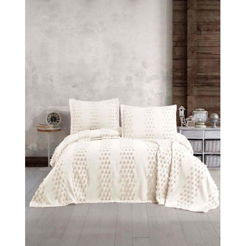 Покрывало EFOR Pique Bedspread DIDAR (240*260) с наволочками кремовый KREM