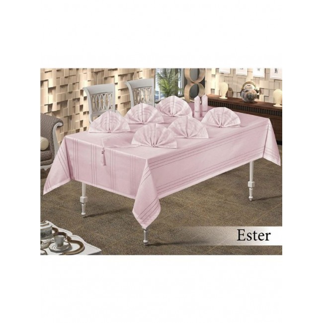 Скатерть EFOR ESTER 160*220 8 салф ранер пудровый PUDRA