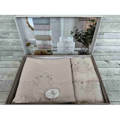 Набор полотенец Pupilla BERNINI хлопок (3 шт) (40*60,50*90,70*140) пудра с вышивкой мод 2