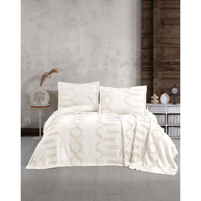 Покрывало EFOR Pique Bedspread DUHAN (240*260) с наволочками кремовый KREM