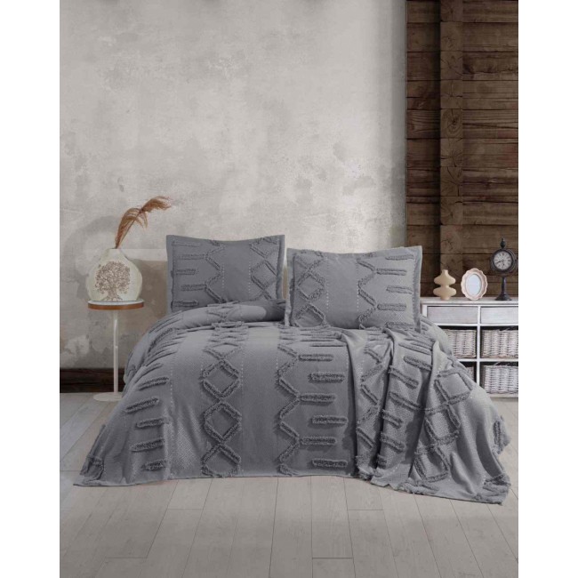 Покрывало EFOR Pique Bedspread DUHAN (240*260) с наволочками антрацит ANTRASIT