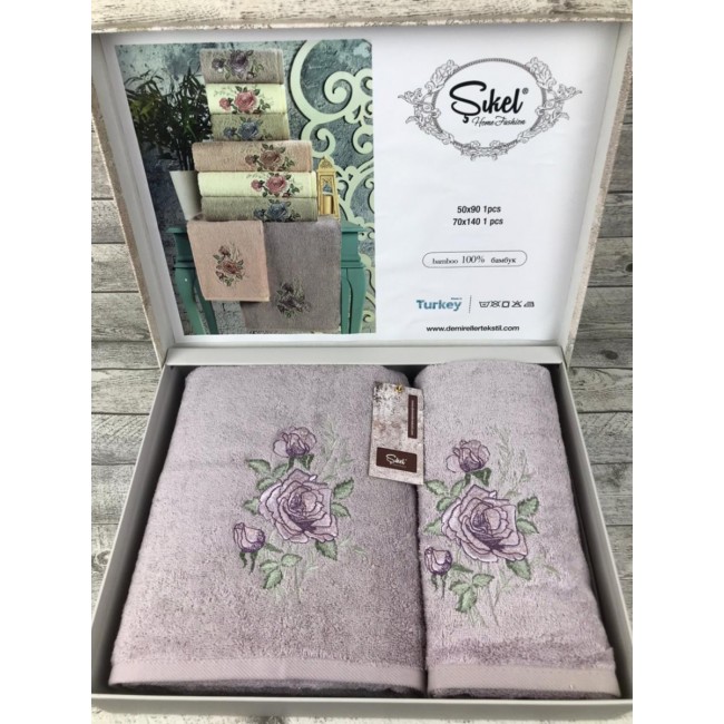 Набор полотенец SIKEL из 2-х предметов (50*90 и 70*140) GUL NAKIS LILA лиловый