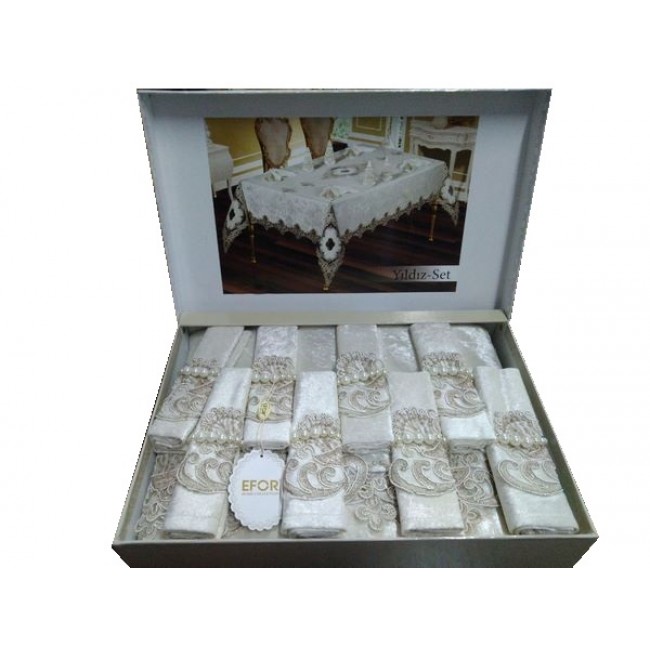 Скатерть EFOR YILDIZ 160x220 прямоугольная с 8 салфетками кремовый