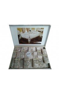 Скатерть EFOR YILDIZ 160x220 прямоугольная с 8 салфетками капучино