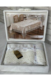 Скатерть EFOR BEYZA 160*220 в сундучке прямоугольник крем KREM