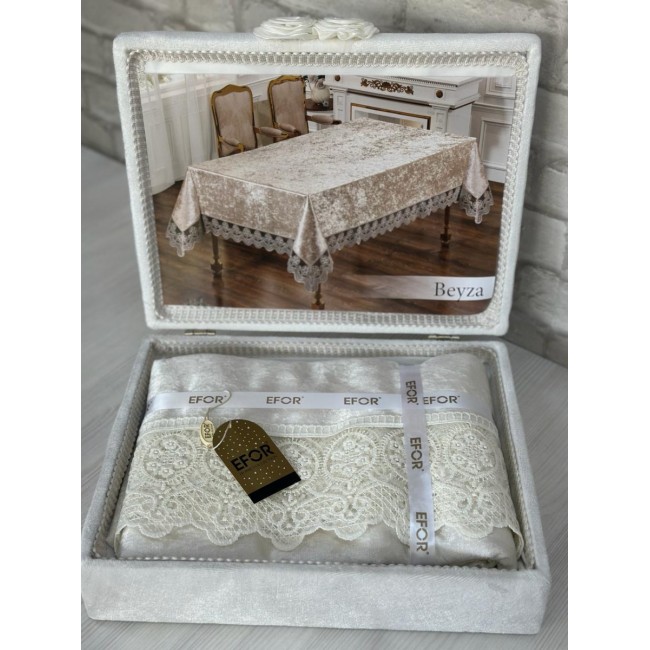 Скатерть EFOR BEYZA 160*220 в сундучке прямоугольник крем KREM