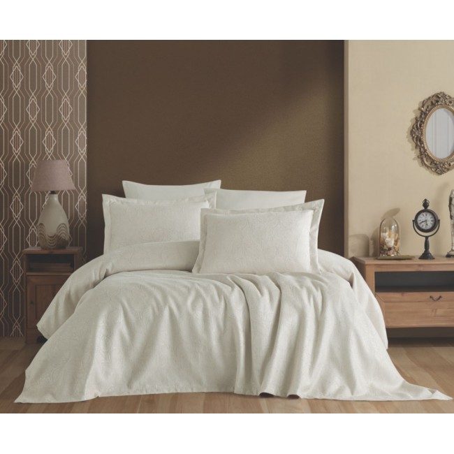 Покрывало EFOR (Gardines) с наволочками YAPRAK (240*260) кремовый KREM