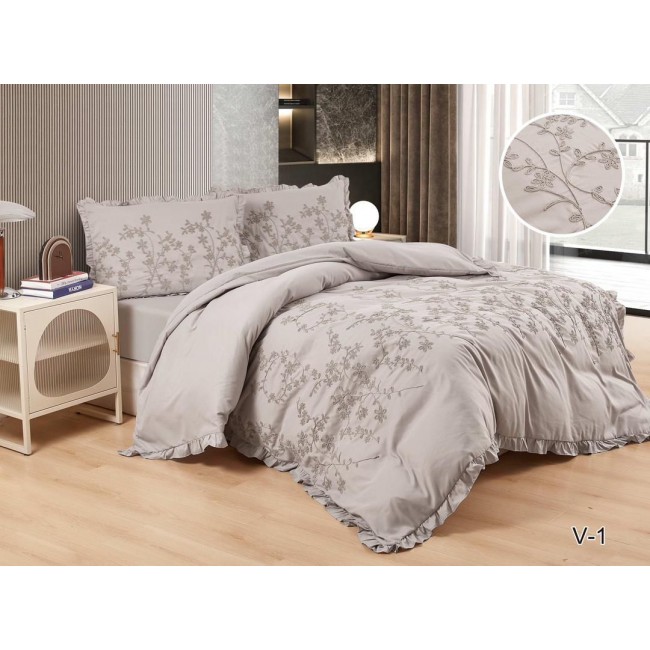 КПБ EFOR COTTONI с вышивкой "цветы" (V-1), евро КПБ EFOR COTTONI с вышивкой "цветы" (V-1), евро