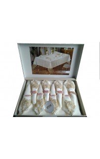 Скатерть EFOR HAZAL 160*300 прямоугольная с 12 салфетками кремовый