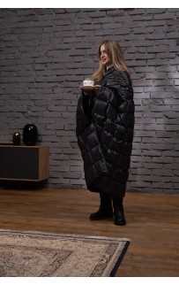 Дорожный плед-пончо пуховый Travel Cape Plaid Grass  Black 130х170