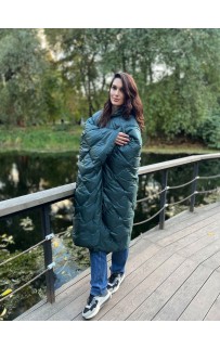 Дорожный плед-пончо пуховый Travel Cape Plaid Grass DARK GREEN 130х170