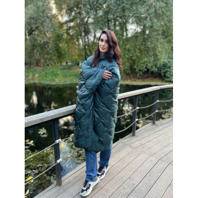 Дорожный плед-пончо пуховый Travel Cape Plaid Grass DARK GREEN 130х170