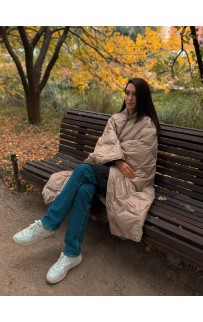 Дорожный плед-пончо пуховый Travel Cape Plaid Grass LATTE 130х170