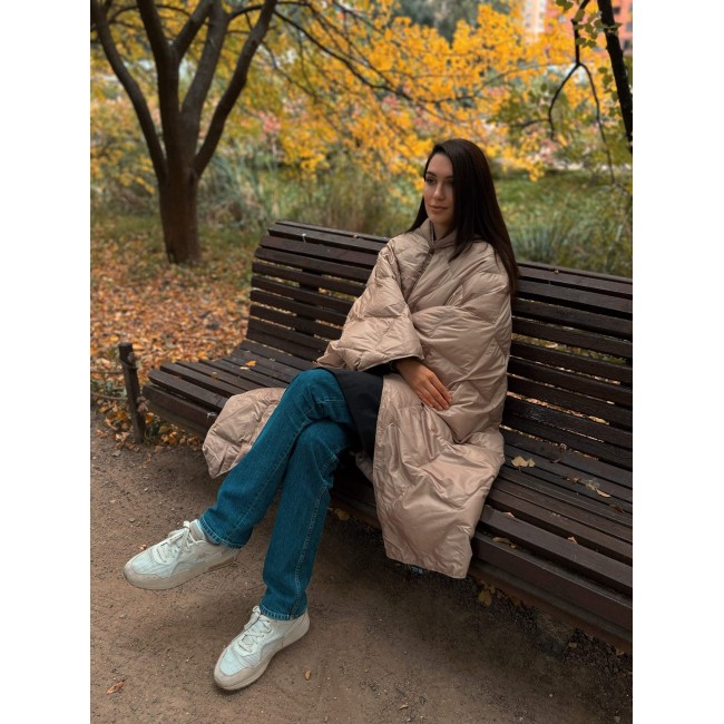 Дорожный плед-пончо пуховый Travel Cape Plaid Grass LATTE 130х170