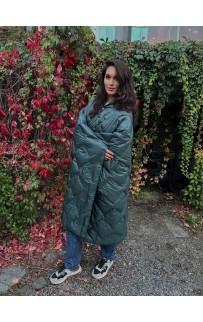Дорожный плед-пончо пуховый Travel Cape Plaid Grass DARK GREEN 130х170