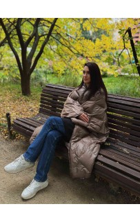 Дорожный плед-пончо пуховый Travel Cape Plaid Grass BEIGE 130х170