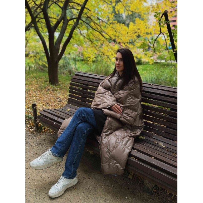 Дорожный плед-пончо пуховый Travel Cape Plaid Grass BEIGE 130х170