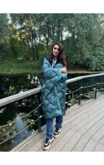 Дорожный плед-пончо пуховый Travel Cape Plaid Grass Aqua 130х170
