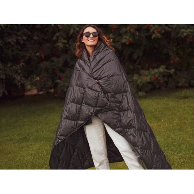 Дорожный плед-пончо пуховый Travel Cape Plaid Grass  Graphite  130х170