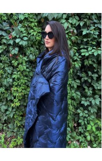 Дорожный плед-пончо пуховый Travel Cape Plaid Grass Navy 130х170
