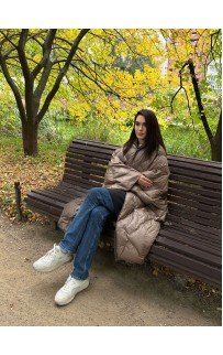 Дорожный плед-пончо пуховый Travel Cape Plaid Grass  Milk Chocolate 130х170