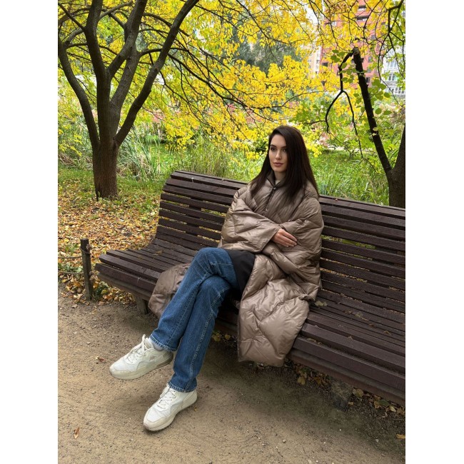 Дорожный плед-пончо пуховый Travel Cape Plaid Grass  Milk Chocolate 130х170