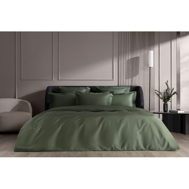 Постельное белье хлопок "АЛЛЮР" хвойный зеленый Евро простыня на резинке