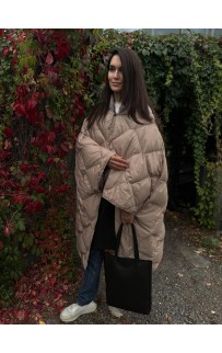 Дорожный плед-пончо пуховый Travel Cape Plaid Grass LATTE 130х170