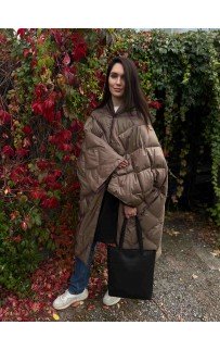 Дорожный плед-пончо пуховый Travel Cape Plaid Grass BEIGE 130х170
