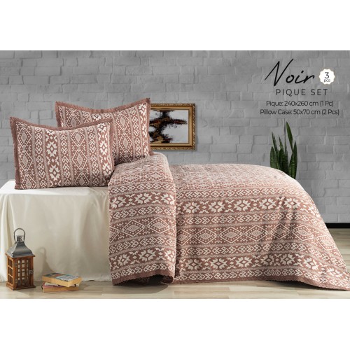 Комплект EVLEN "NOIR"пике (покрывало+наволочки.) евро 3 предмета Y 912 murdum/кофейный (Акция)