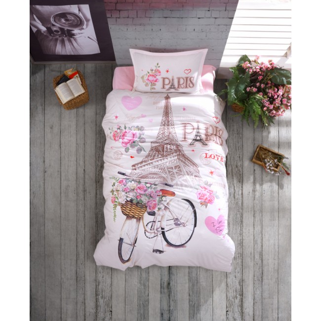 Постельное белье "Карвен" YOUNG STYLE ранфорс 1,5 спальн.Paris Love Pink v-1