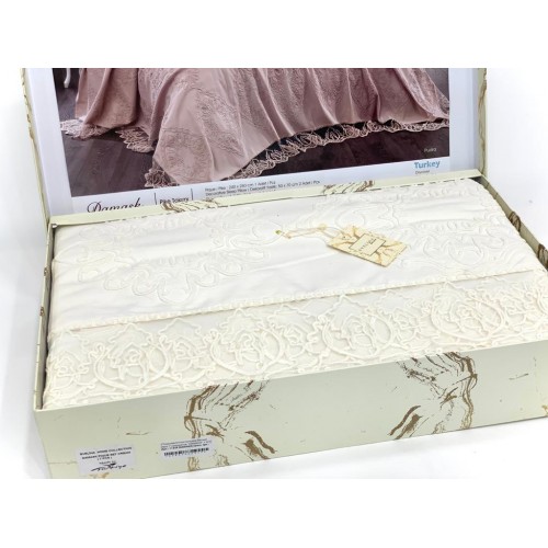 Комплект EVELINA (Покрывало+постельное белье) евро 7 предметов "DAMASK" Y 818 крем