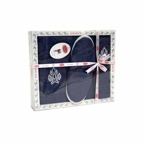 Набор для сауны KARVEN мужской махра (75*150/50*90+тапки) B355(V-2)-8 lacivert/т.синий