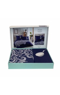 Постельное белье "Карвен" ранфорс евро (4 пр) Nilla Navy Blue v-1