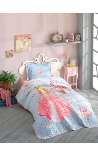 Комплект KARVEN (покрывало детское с принтом стеганное) хлопок 1.5сп 2 пр (180*240 / 50*70) CROWN v1 Pembe (Акция)