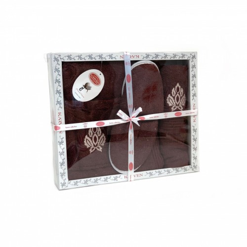 Набор для сауны KARVEN мужской махра (75*150/50*90+тапки) B355(V-2)-6 bordo/бордовый