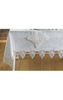 Скатерть Карвен "PETRANA" 160*300 с салфетками велюр с кружевом 31 предмет M 799 cappuccino/капучино