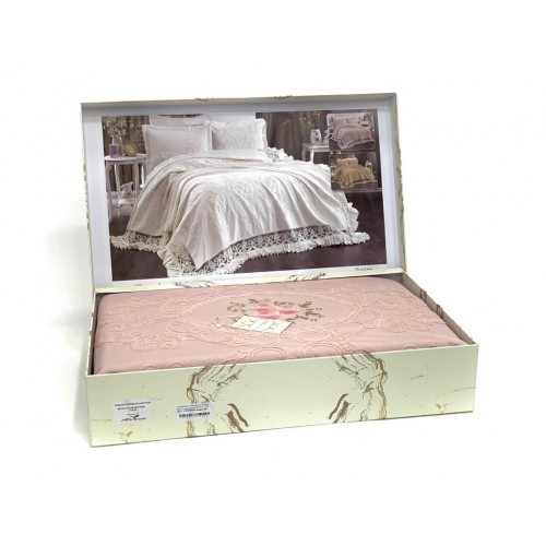 Комплект EVELINA (Покрывало+постельное белье) евро 7 предметов "BATIK" Y 819 пудра (Акция)