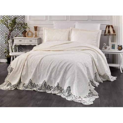 Комплект EVELINA (Покрывало+постельное белье) евро 7 предметов "ZUMRUT" Y 818 крем