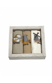 Набор полотенец кухонный NATURAL COTTON "Мельница" вафля 40*60-3 шт. НМ 577 V-10 бежевый