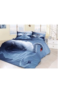 Постельное белье "Карвен" (сатин 3D) евро ( Swan Blue )