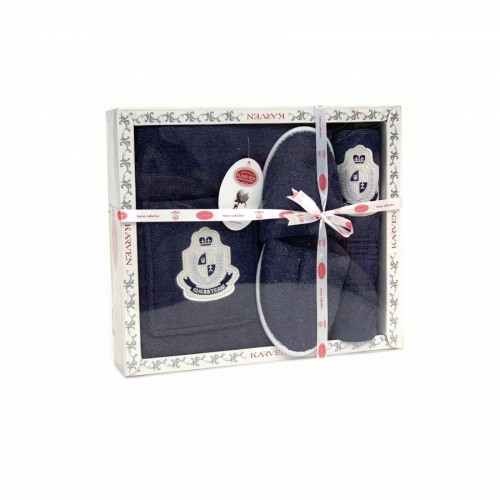 Набор для сауны KARVEN мужской махра (75*150/50*90+тапки) B355(V-1)-8 lacivert/т.синий