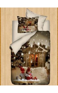 Комплект (детское постельное белье) 3D ранфорс Christmas D019 (1235) светло-бежевый
