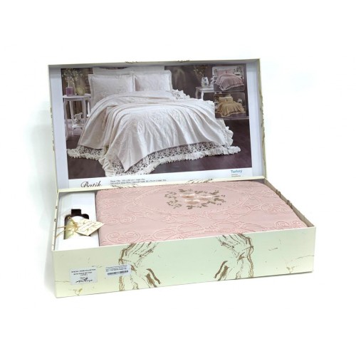 Комплект EVELINA (Покрывало+постельное белье+парфюм) евро 7 предметов "BATIK"Y 817 пудра (Акция)